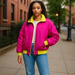 Columbia womens Pink and Neon Green Reversible Puffer Jacket size medium